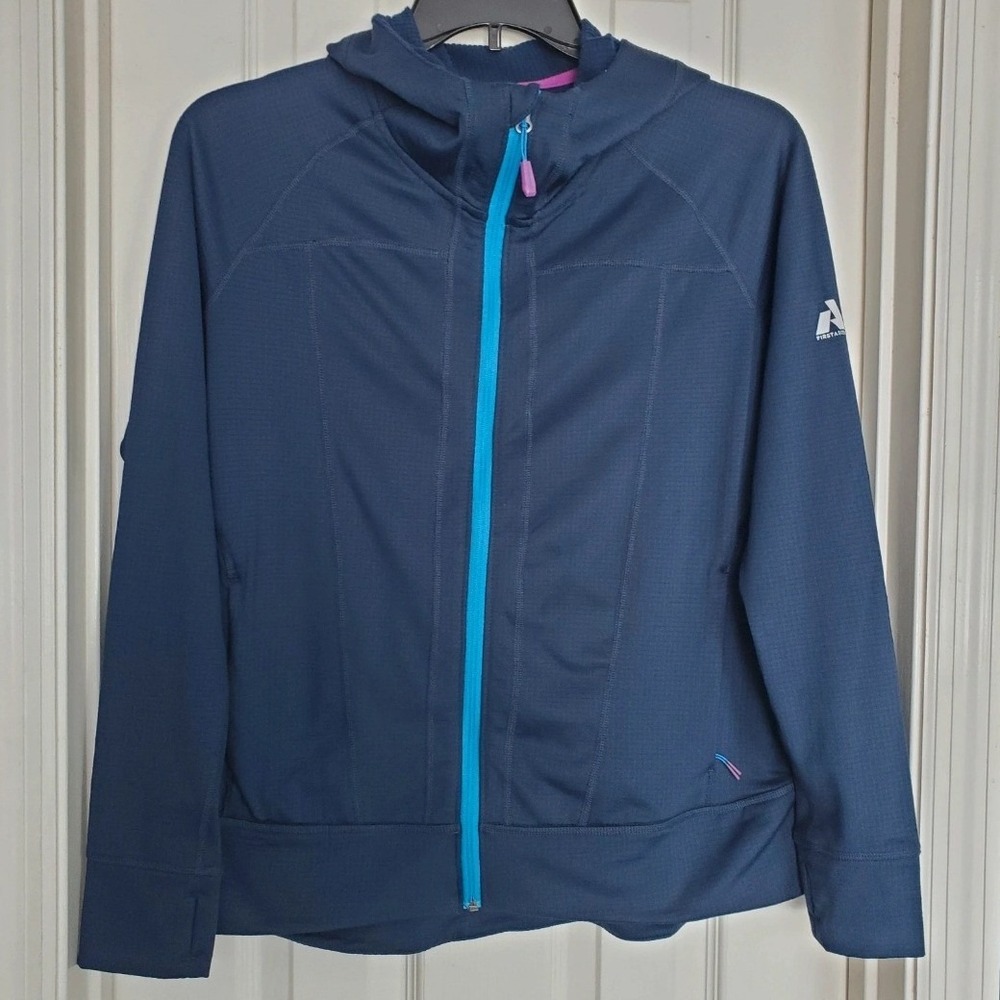 Eddie Bauer First Ascent Hoodie Navy Blue Full Zip Thumbhole Active Jacket L